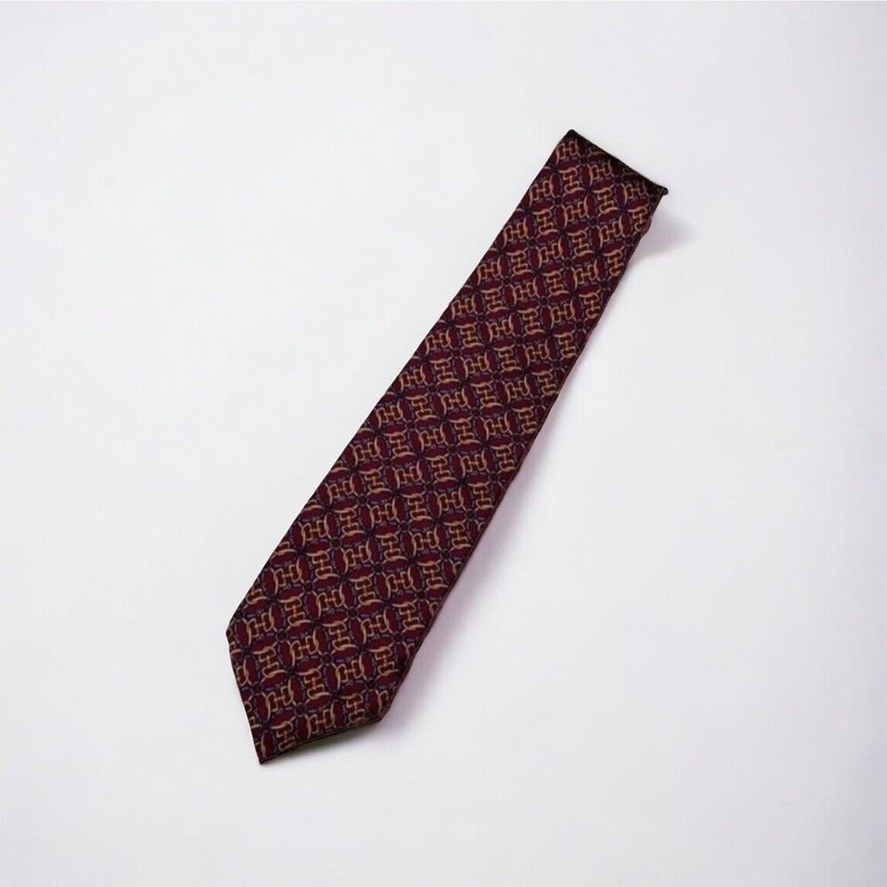 Brooks Brothers Makers Neck Tie Maroon Chain Link All Silk Made In The USA Mens